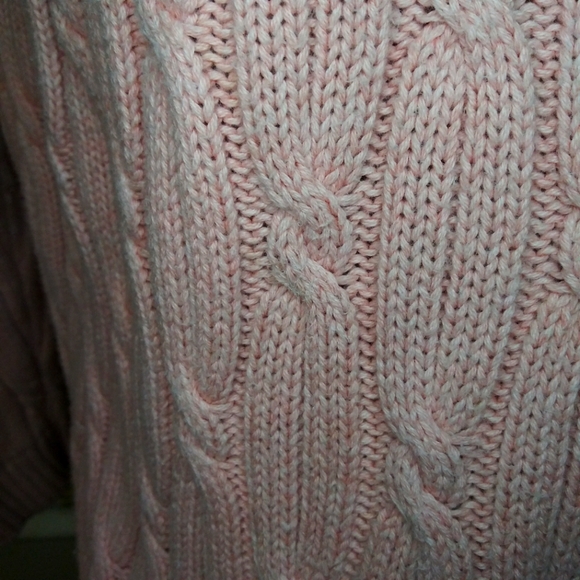 Land's End Drifter Cable Crew Neck Sweater In Cameo Pink/Clay Bisque Heather - Picture 4 of 10